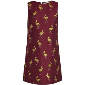 Alice + Olivia Burgundy Dress with Yellow Bird Print